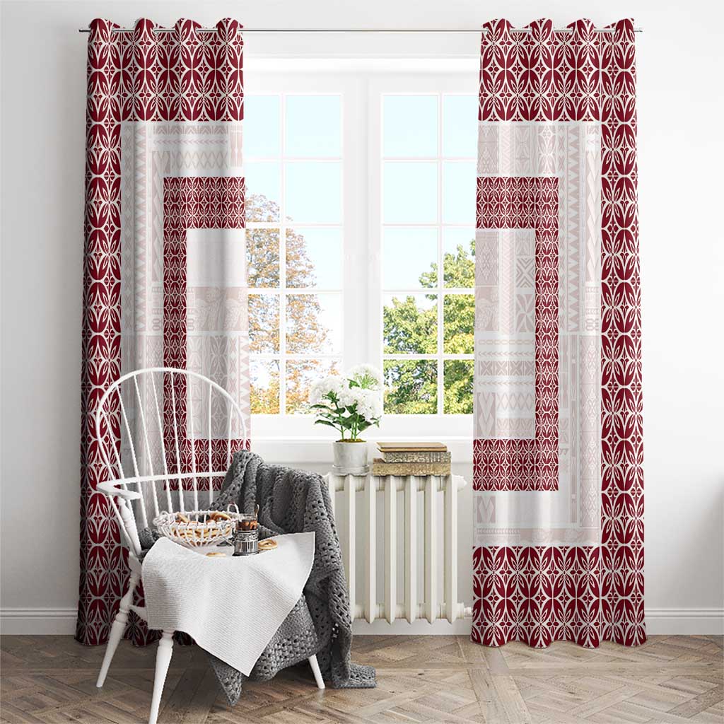 Samoa Siapo Red Trimmed Window Curtain Samoa White Sunday LT01 - Polynesian Pride