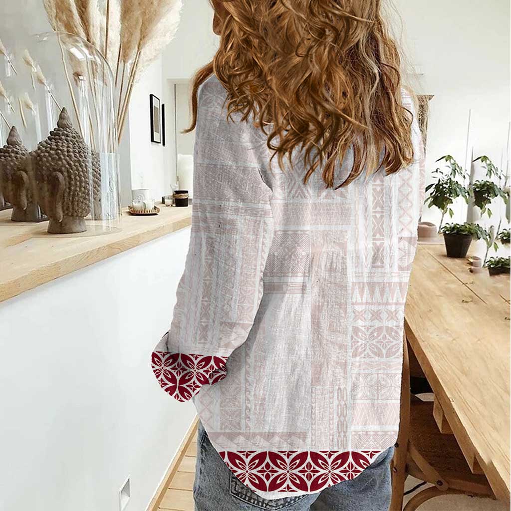 Samoa Siapo Red Trimmed Women Casual Shirt Samoa White Sunday LT01 - Polynesian Pride