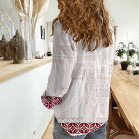Samoa Siapo Red Trimmed Women Casual Shirt Samoa White Sunday LT01 - Polynesian Pride