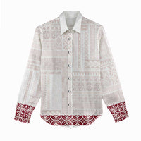 Samoa Siapo Red Trimmed Women Casual Shirt Samoa White Sunday LT01 - Polynesian Pride