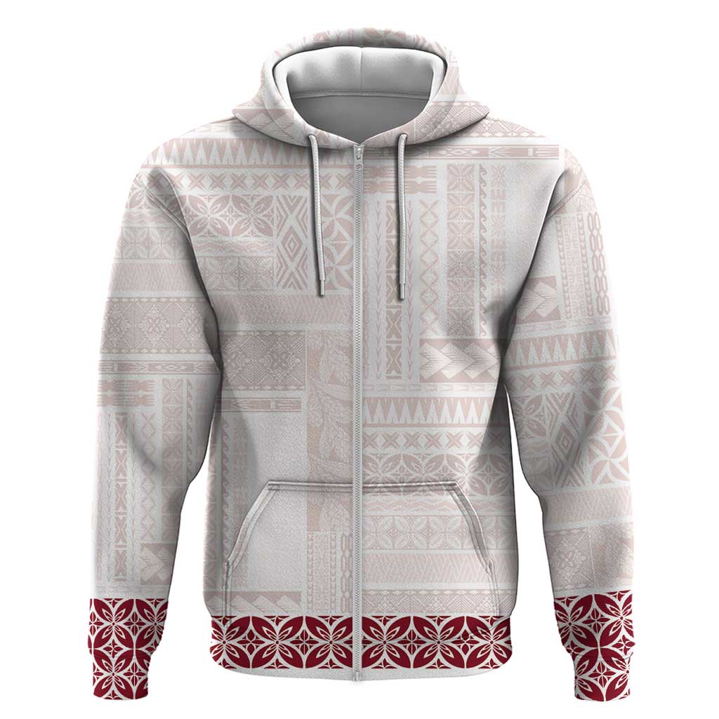 Samoa Siapo Red Trimmed Zip Hoodie Samoa White Sunday LT01 Zip Hoodie Red - Polynesian Pride