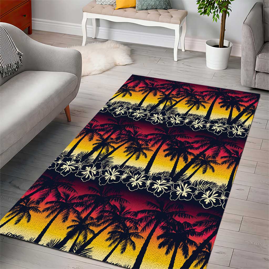 Hawaii Hibiscus Palm Tree Sunset Area Rug Tropical Style LT01 - Polynesian Pride
