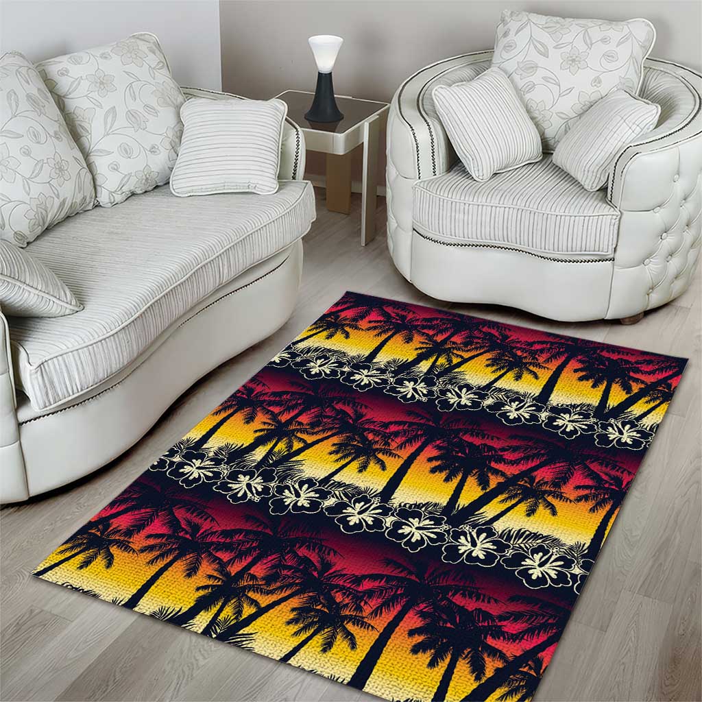 Hawaii Hibiscus Palm Tree Sunset Area Rug Tropical Style LT01 - Polynesian Pride