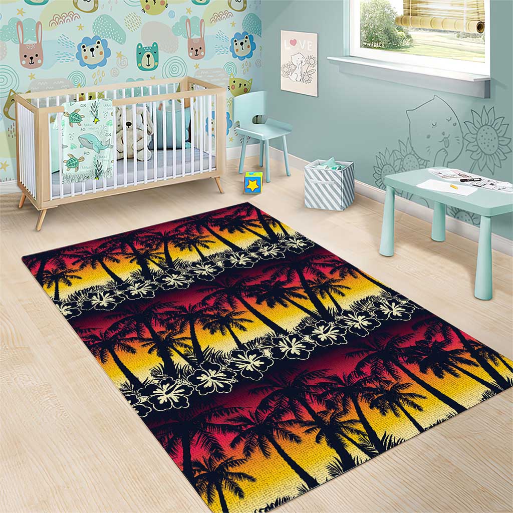 Hawaii Hibiscus Palm Tree Sunset Area Rug Tropical Style LT01 - Polynesian Pride