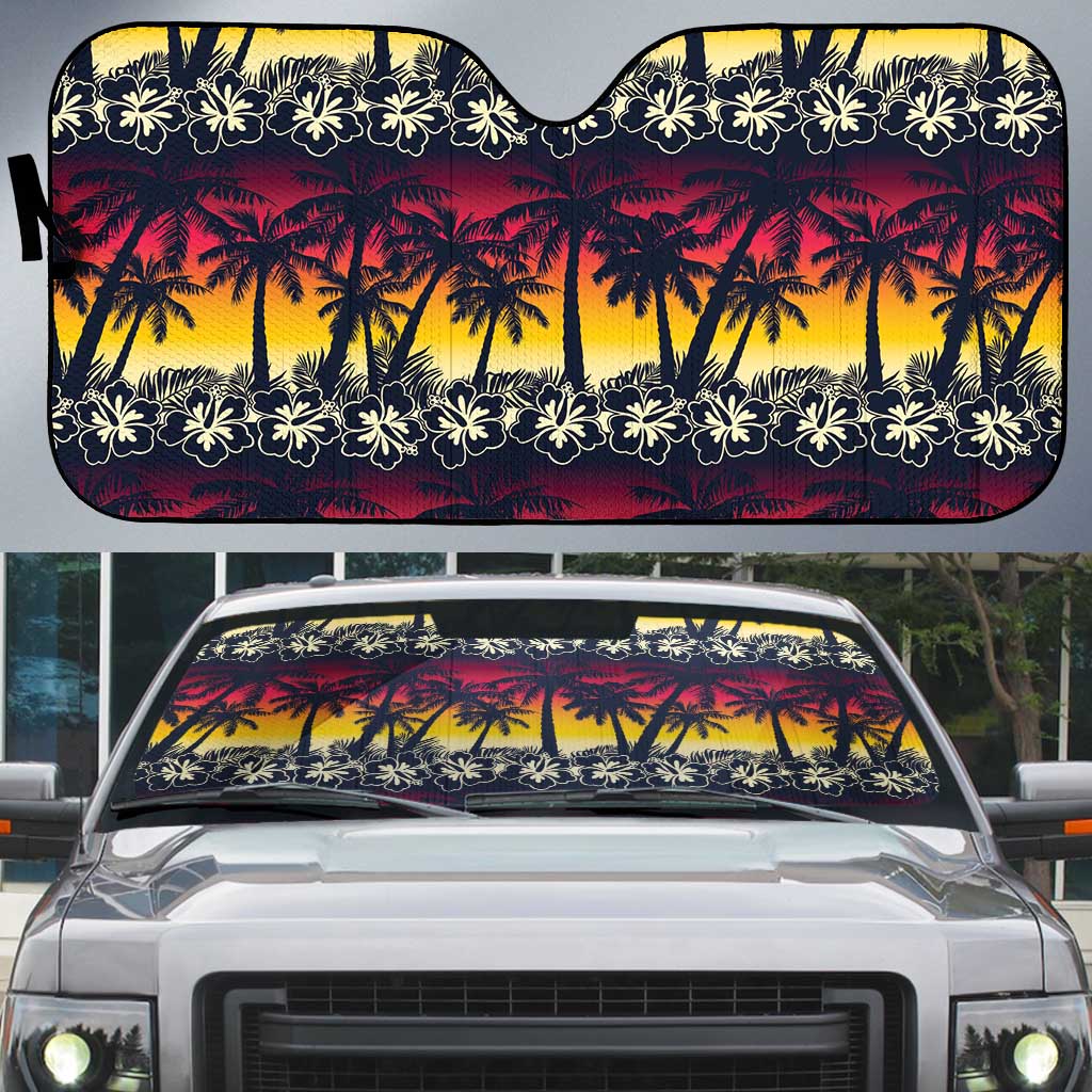 Hawaii Hibiscus Palm Tree Sunset Auto Sun Shade Tropical Style LT01 Multicolor - Polynesian Pride