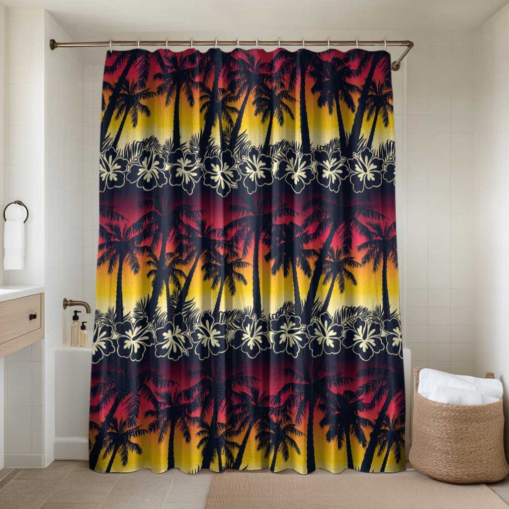 Hawaii Hibiscus Palm Tree Sunset Bathroom Set Tropical Style LT01 Shower Curtain Only Multicolor - Polynesian Pride