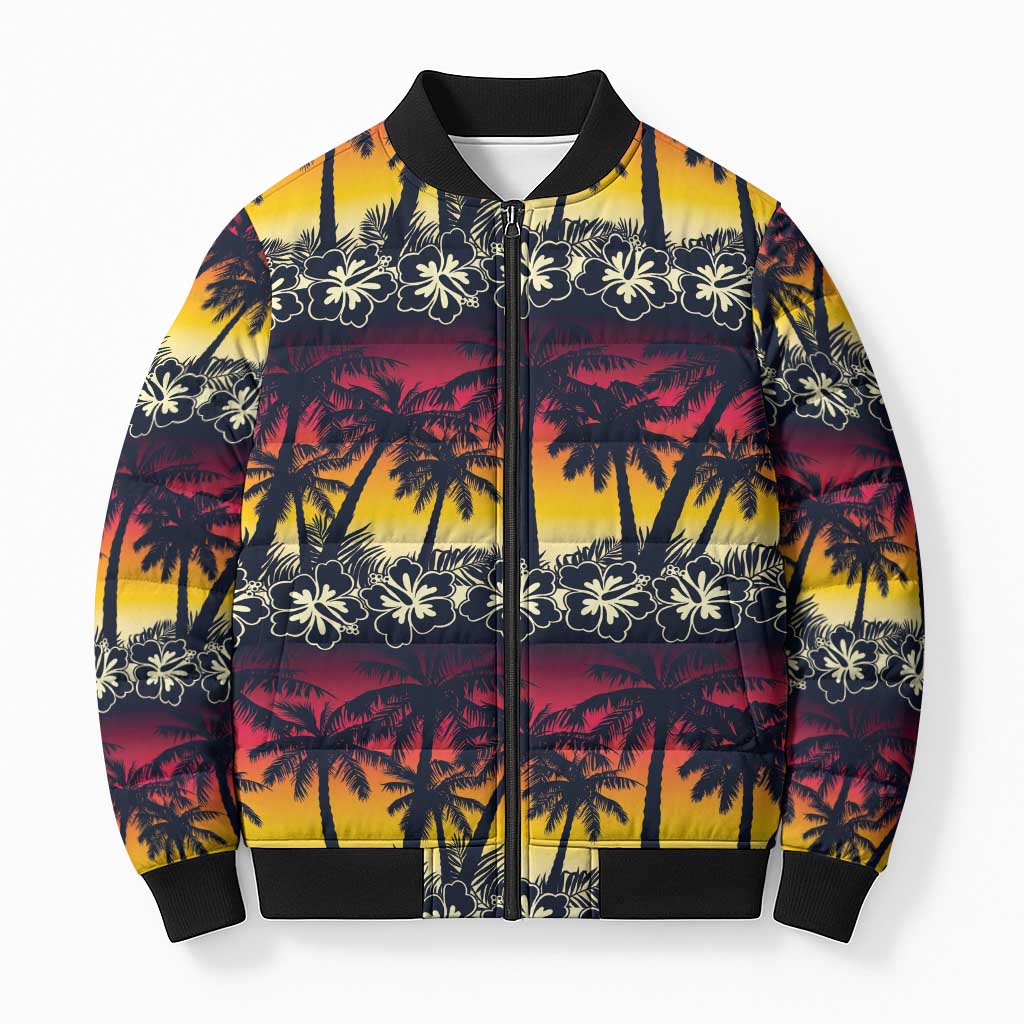 Hawaii Hibiscus Palm Tree Sunset Bomber Puffer Jacket Tropical Style LT01 Unisex Multicolor - Polynesian Pride