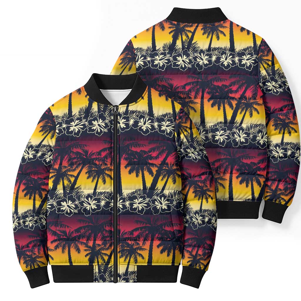 Hawaii Hibiscus Palm Tree Sunset Bomber Puffer Jacket Tropical Style LT01 - Polynesian Pride