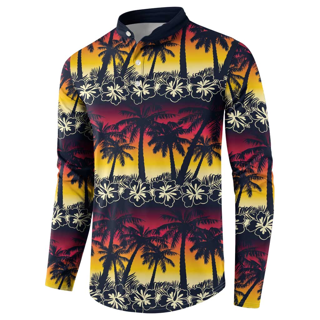 Hawaii Hibiscus Palm Tree Sunset Button Sweatshirt Tropical Style LT01 - Polynesian Pride