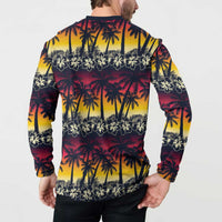 Hawaii Hibiscus Palm Tree Sunset Button Sweatshirt Tropical Style LT01 - Polynesian Pride