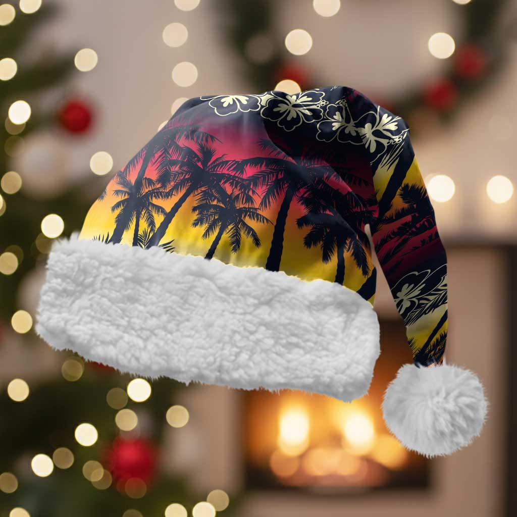Hawaii Hibiscus Palm Tree Sunset Christmas Santa Hat Tropical Style LT01 With Fur Multicolor - Polynesian Pride