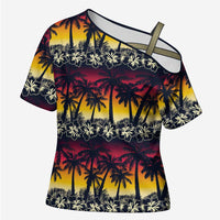 Hawaii Hibiscus Palm Tree Sunset Cross Shoulder Shirt Tropical Style LT01 Female Multicolor - Polynesian Pride