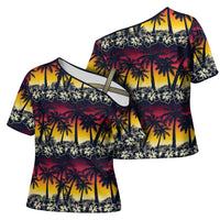 Hawaii Hibiscus Palm Tree Sunset Cross Shoulder Shirt Tropical Style LT01 - Polynesian Pride