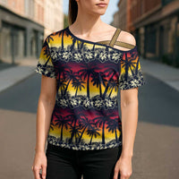 Hawaii Hibiscus Palm Tree Sunset Cross Shoulder Shirt Tropical Style LT01 - Polynesian Pride
