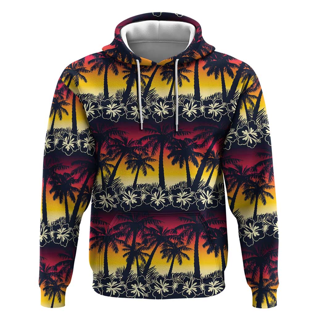 Hawaii Hibiscus Palm Tree Sunset Hoodie Tropical Style LT01 Pullover Hoodie Multicolor - Polynesian Pride