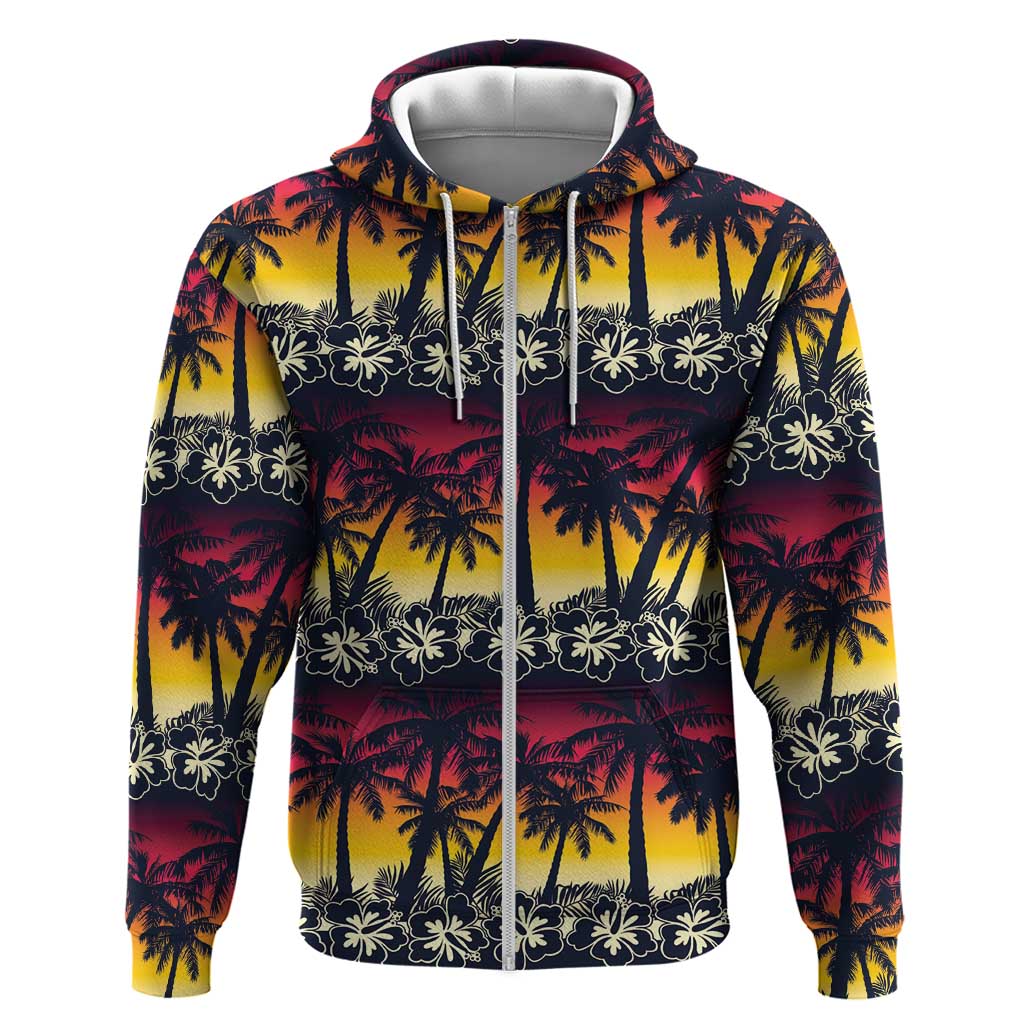 Hawaii Hibiscus Palm Tree Sunset Hoodie Tropical Style LT01 Zip Hoodie Multicolor - Polynesian Pride
