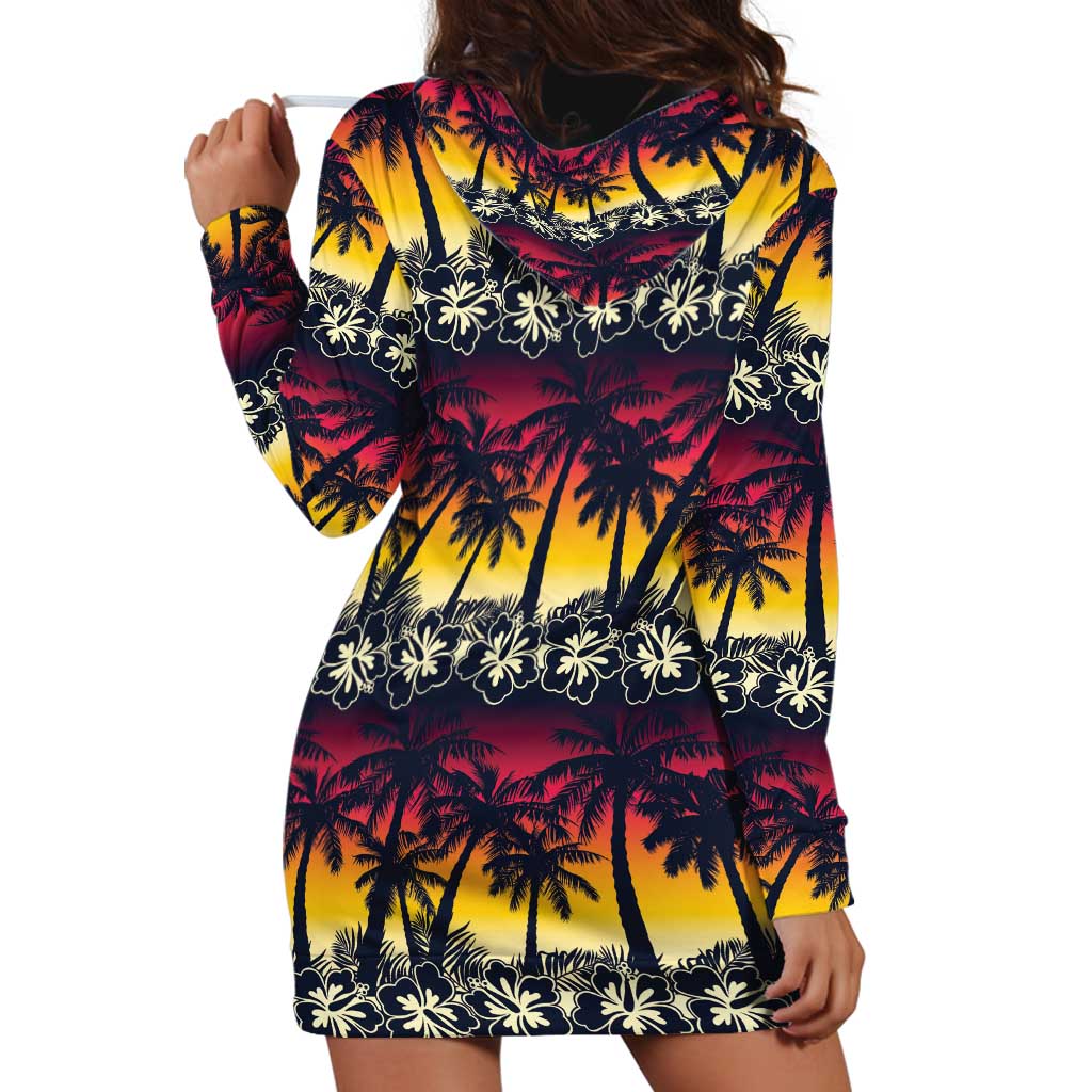 Hawaii Hibiscus Palm Tree Sunset Hoodie Dress Tropical Style LT01 - Polynesian Pride