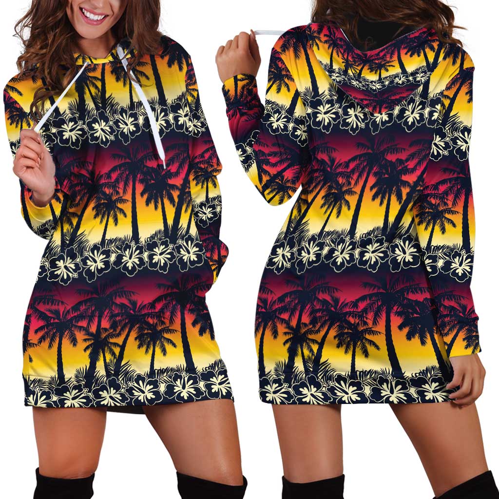 Hawaii Hibiscus Palm Tree Sunset Hoodie Dress Tropical Style LT01 - Polynesian Pride