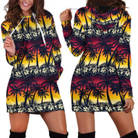 Hawaii Hibiscus Palm Tree Sunset Hoodie Dress Tropical Style LT01 - Polynesian Pride