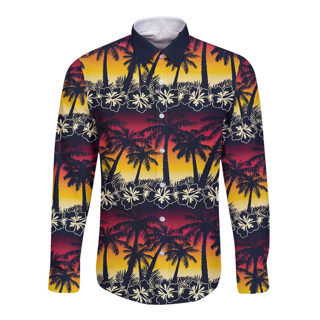 Hawaii Hibiscus Palm Tree Sunset Long Sleeve Button Shirt Tropical Style LT01 Unisex Multicolor - Polynesian Pride