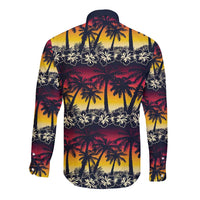 Hawaii Hibiscus Palm Tree Sunset Long Sleeve Button Shirt Tropical Style LT01 - Polynesian Pride