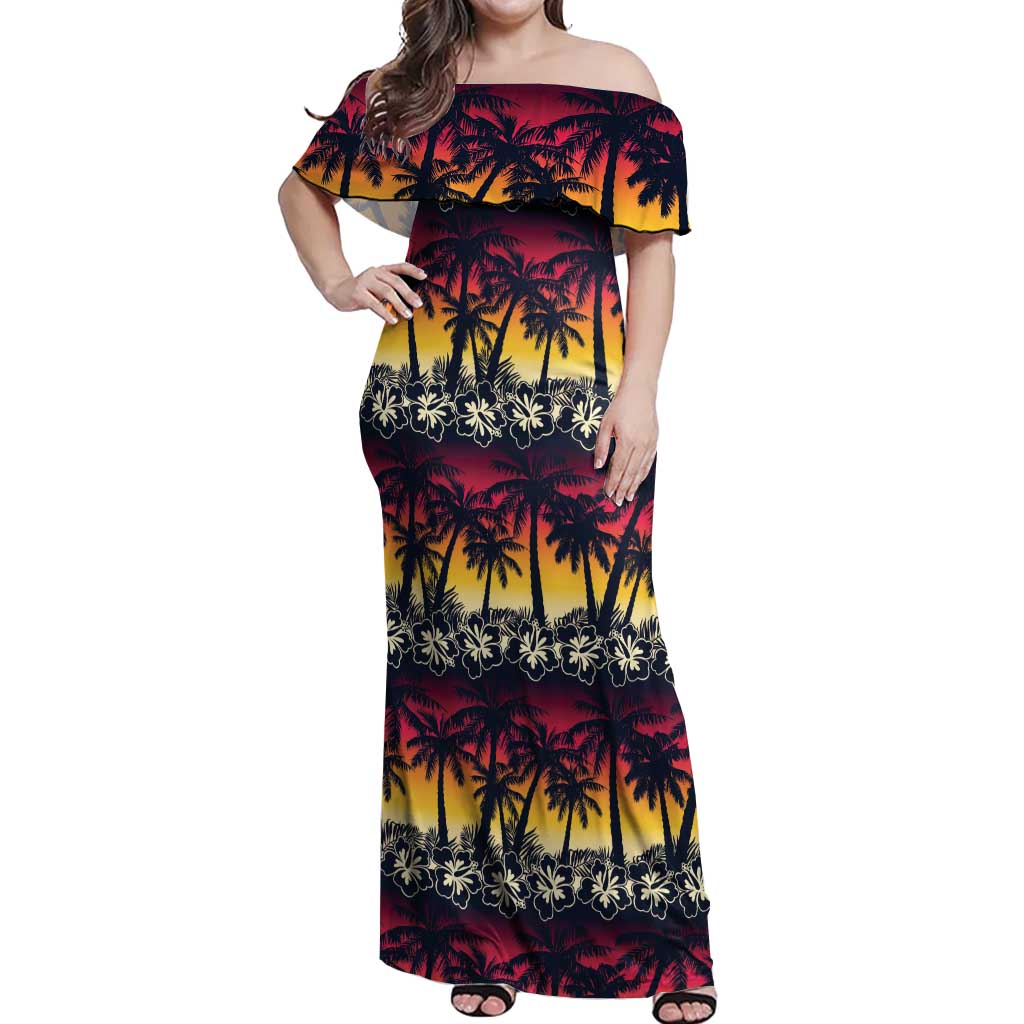 Hawaii Hibiscus Palm Tree Sunset Off Shoulder Maxi Dress Tropical Style LT01 Women Multicolor - Polynesian Pride