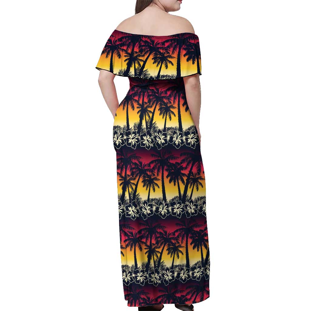 Hawaii Hibiscus Palm Tree Sunset Off Shoulder Maxi Dress Tropical Style LT01 - Polynesian Pride
