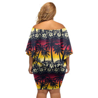 Hawaii Hibiscus Palm Tree Sunset Off Shoulder Short Dress Tropical Style LT01 - Polynesian Pride