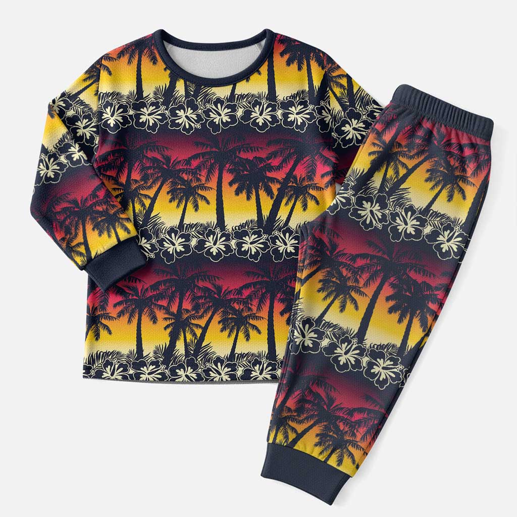 Hawaii Hibiscus Palm Tree Sunset Christmas Pajama Set Tropical Style LT01 Men Multicolor - Polynesian Pride