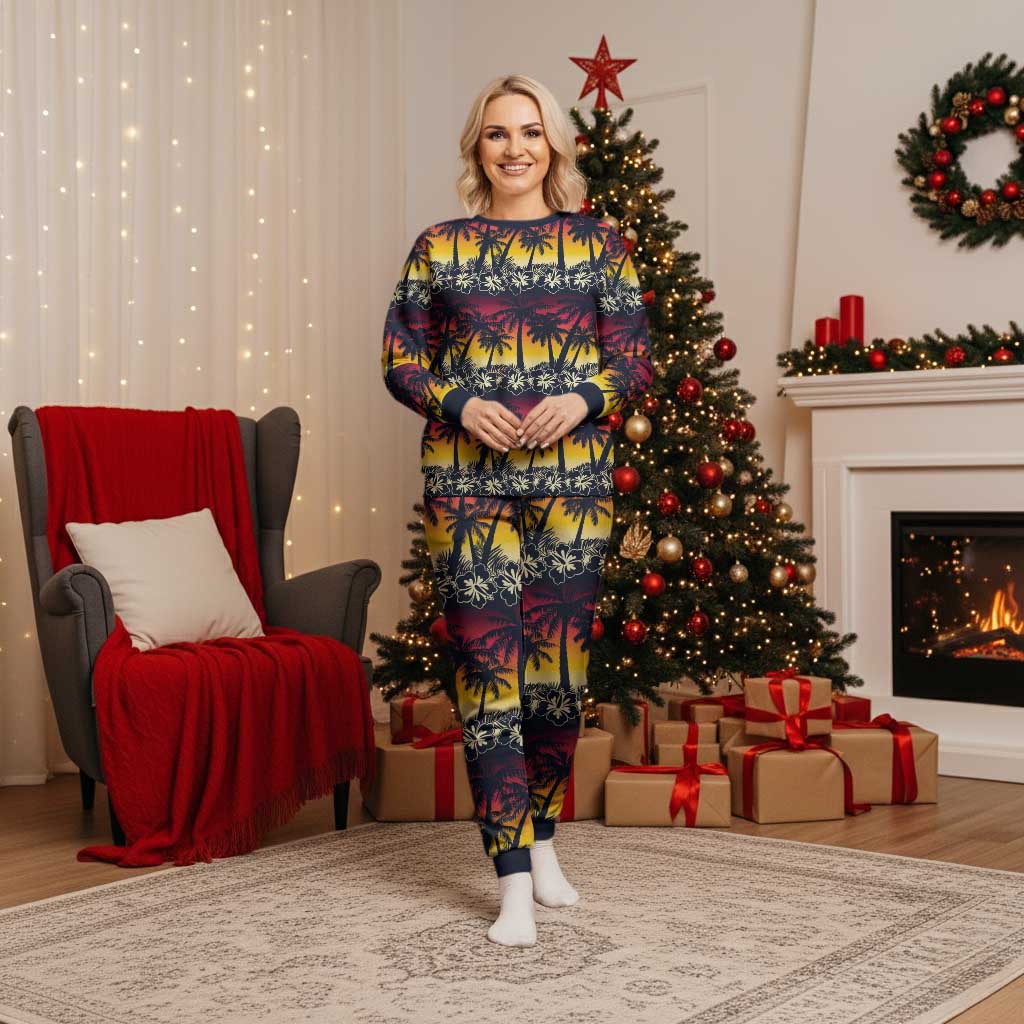 Hawaii Hibiscus Palm Tree Sunset Christmas Pajama Set Tropical Style LT01 Women Multicolor - Polynesian Pride