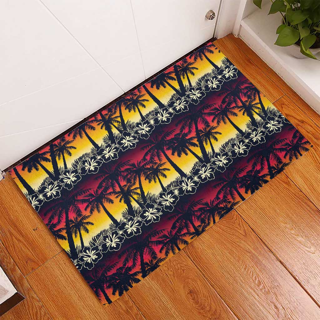 Hawaii Hibiscus Palm Tree Sunset Rubber Doormat Tropical Style LT01 - Polynesian Pride