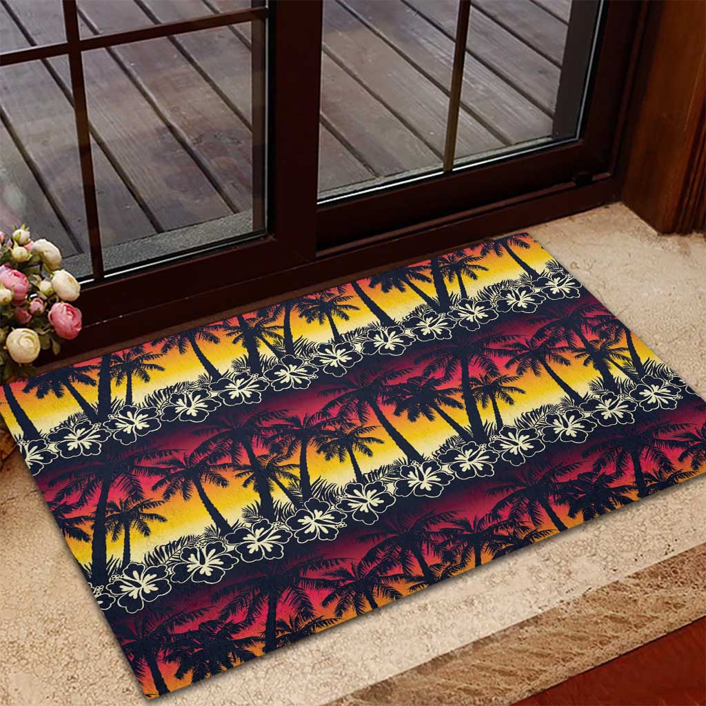 Hawaii Hibiscus Palm Tree Sunset Rubber Doormat Tropical Style LT01 - Polynesian Pride