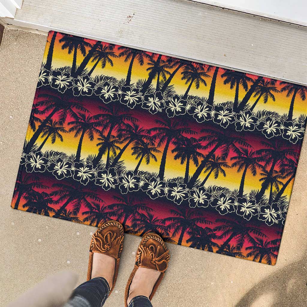 Hawaii Hibiscus Palm Tree Sunset Rubber Doormat Tropical Style LT01 - Polynesian Pride
