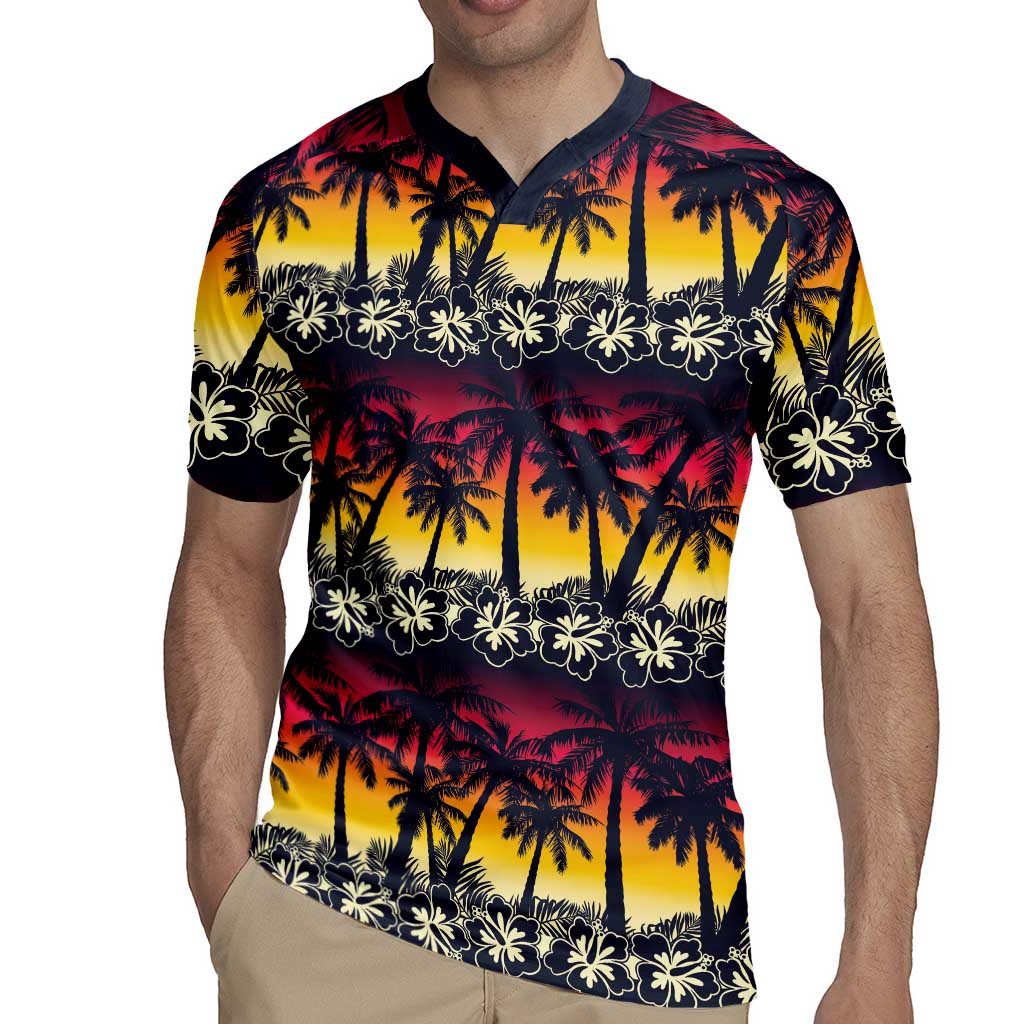 Hawaii Hibiscus Palm Tree Sunset Rugby Jersey Tropical Style LT01 - Polynesian Pride