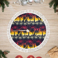 Hawaii Hibiscus Palm Tree Sunset Tree Skirt Tropical Style LT01 Fringed Multicolor - Polynesian Pride