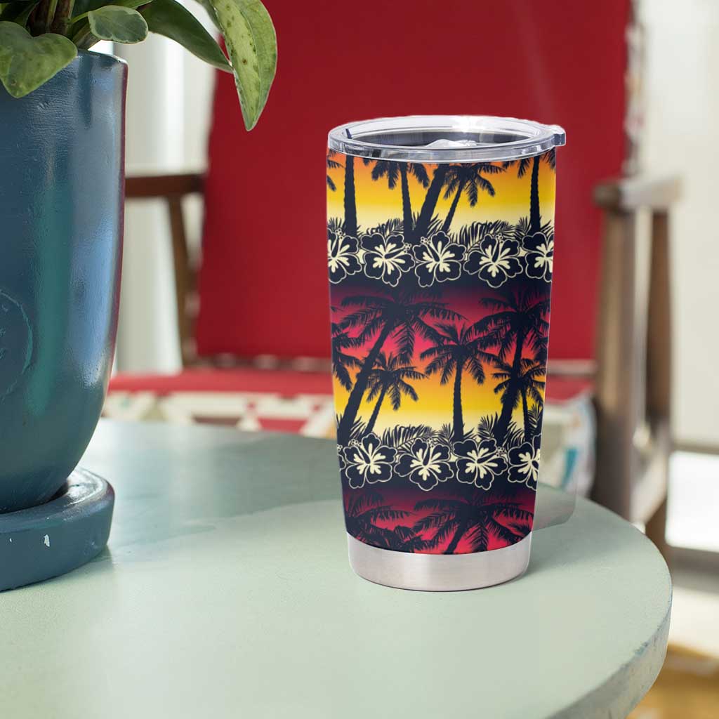Hawaii Hibiscus Palm Tree Sunset Tumbler Cup Tropical Style LT01 - Polynesian Pride