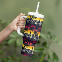 Hawaii Hibiscus Palm Tree Sunset Tumbler With Handle Tropical Style LT01 - Polynesian Pride