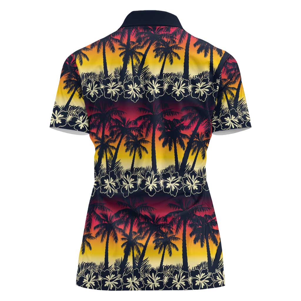 Hawaii Hibiscus Palm Tree Sunset Women Polo Shirt Tropical Style LT01 - Polynesian Pride