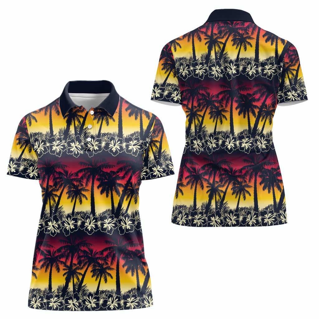 Hawaii Hibiscus Palm Tree Sunset Women Polo Shirt Tropical Style LT01 - Polynesian Pride