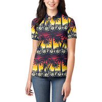 Hawaii Hibiscus Palm Tree Sunset Women Polo Shirt Tropical Style LT01 - Polynesian Pride