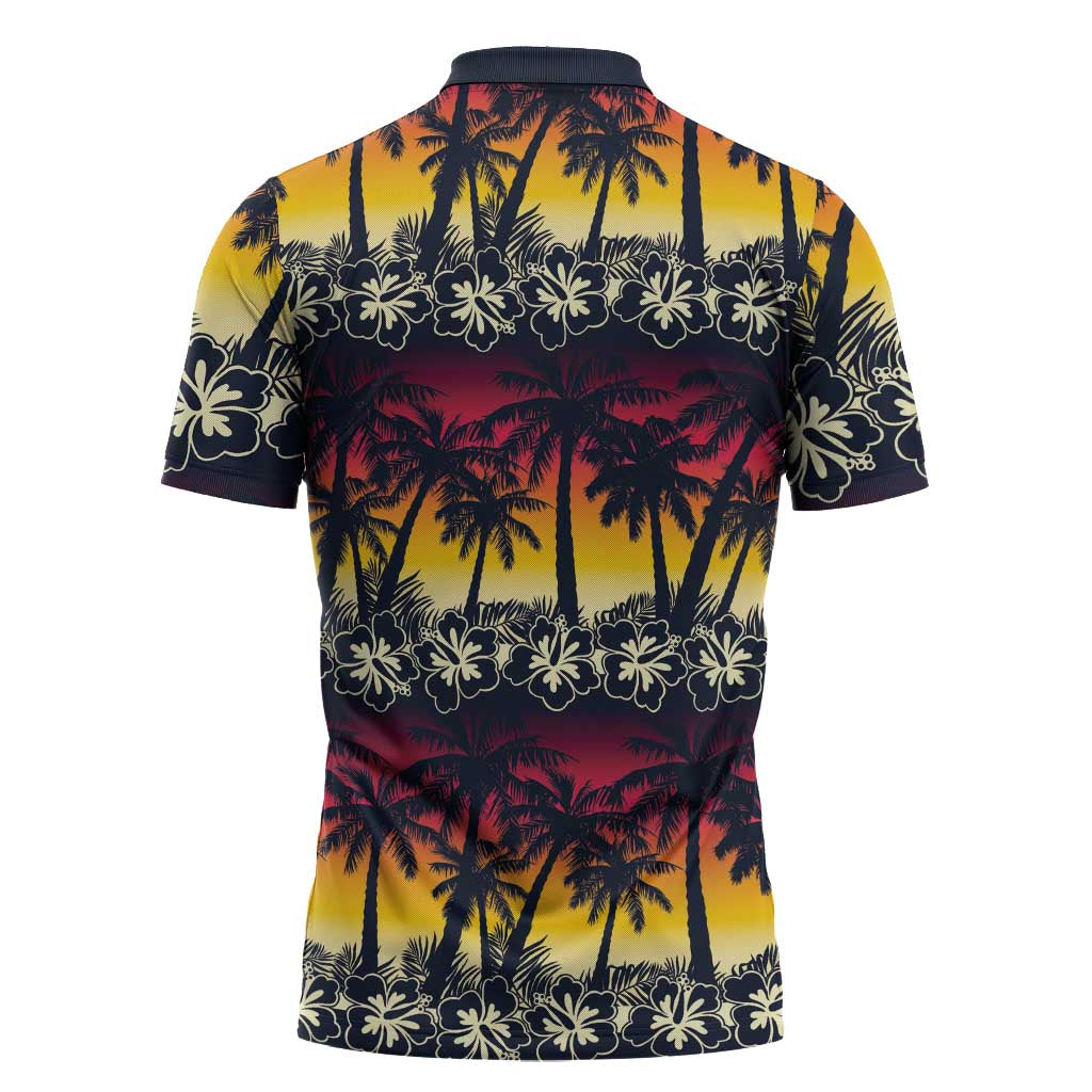 Hawaii Hibiscus Palm Tree Sunset Zipper Polo Shirt Tropical Style LT01 - Polynesian Pride