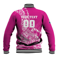 Custom New Zealand Rugby Silver Fern Baseball Jacket Aotearoa Kiwi Maori Pink Version LT01 - Polynesian Pride