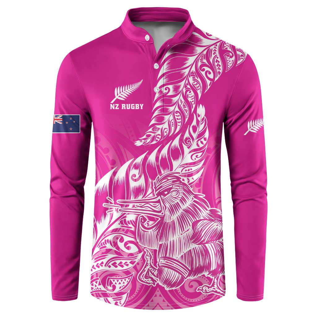Custom New Zealand Rugby Silver Fern Button Sweatshirt Aotearoa Kiwi Maori Pink Version LT01 Pink - Polynesian Pride