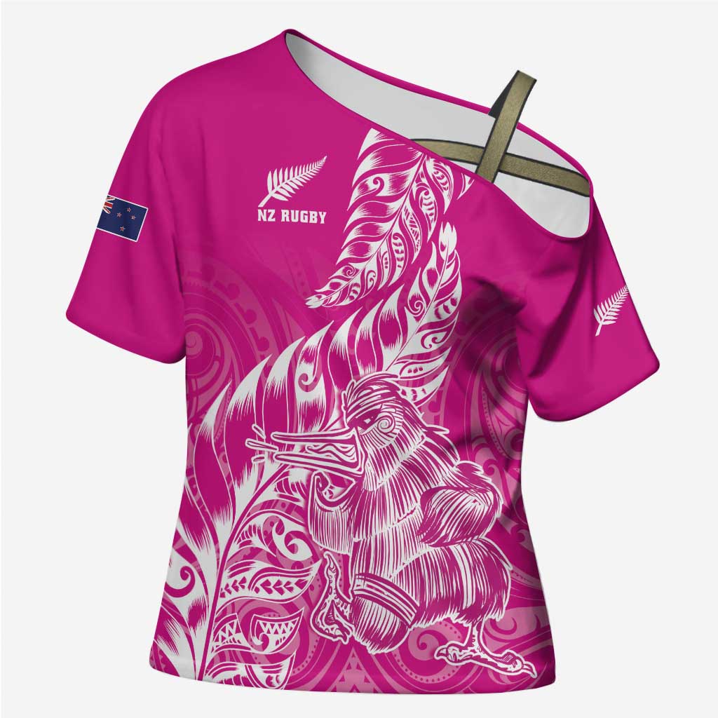 Custom New Zealand Rugby Silver Fern Cross Shoulder Shirt Aotearoa Kiwi Maori Pink Version LT01 Female Pink - Polynesian Pride