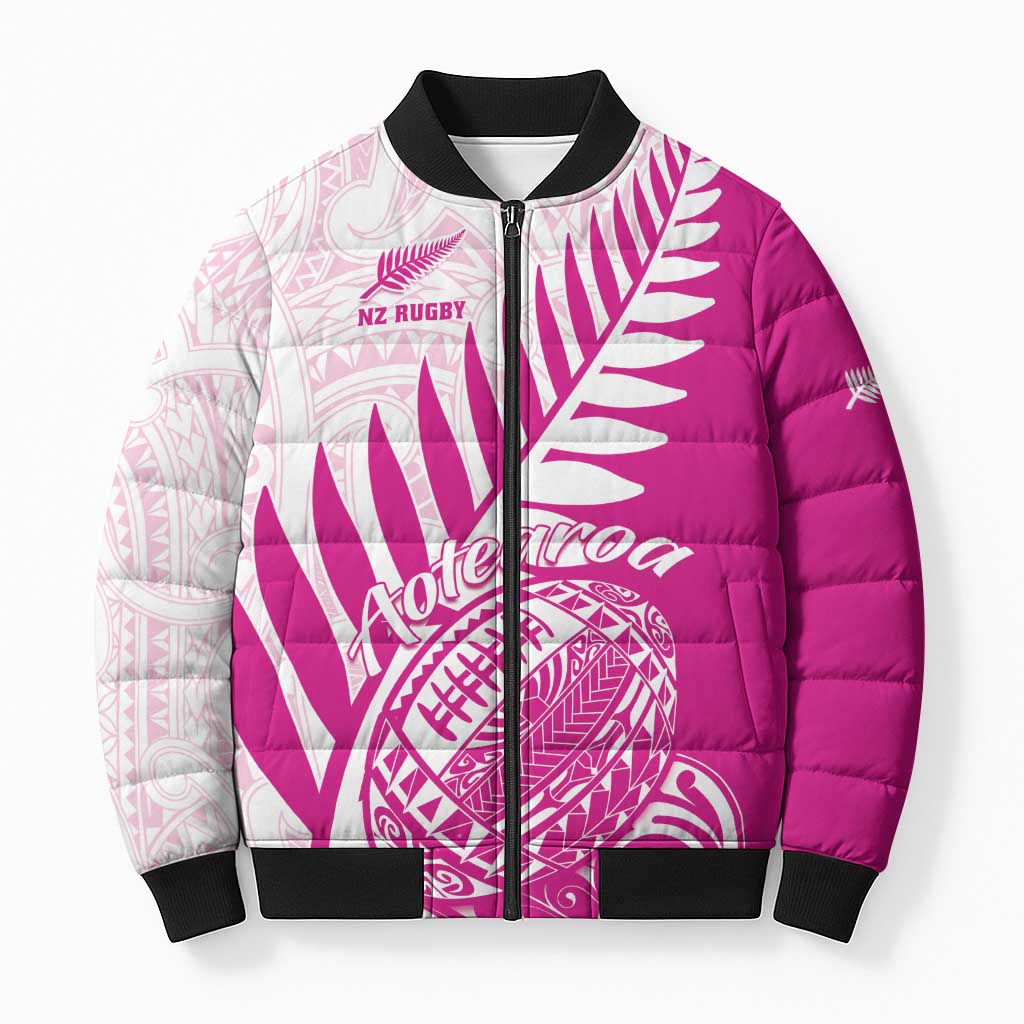 Custom New Zealand Rugby Silver Fern Bomber Puffer Jacket Aotearoa Maori Pink Version LT01 Unisex Pink - Polynesian Pride