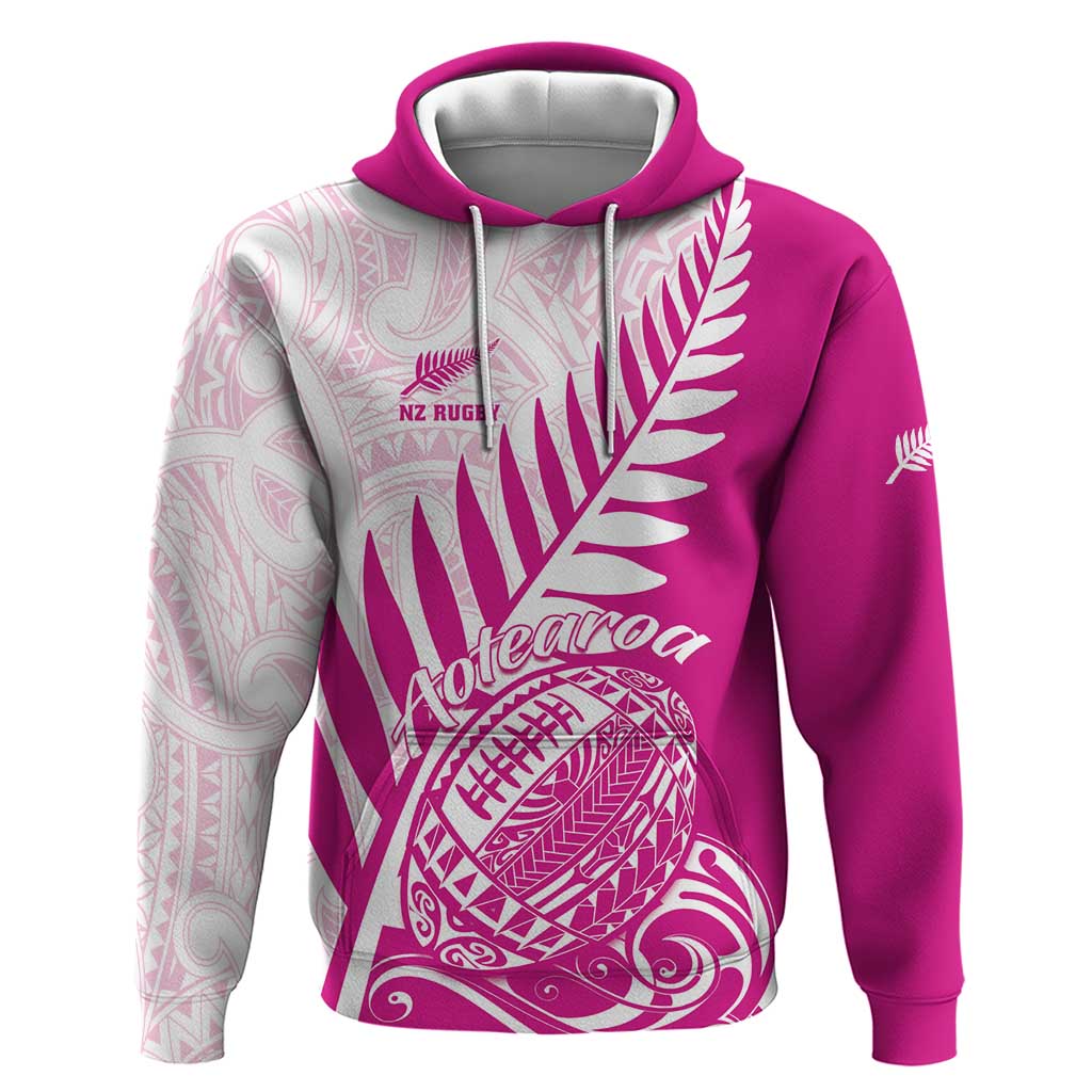 Custom New Zealand Rugby Silver Fern Hoodie Aotearoa Maori Pink Version LT01 Pullover Hoodie Pink - Polynesian Pride
