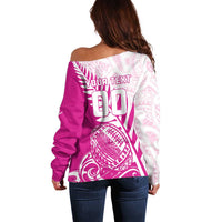 Custom New Zealand Rugby Silver Fern Off Shoulder Sweater Aotearoa Maori Pink Version LT01 - Polynesian Pride