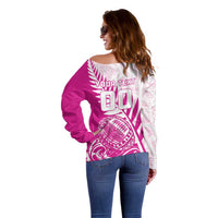 Custom New Zealand Rugby Silver Fern Off Shoulder Sweater Aotearoa Maori Pink Version LT01 - Polynesian Pride