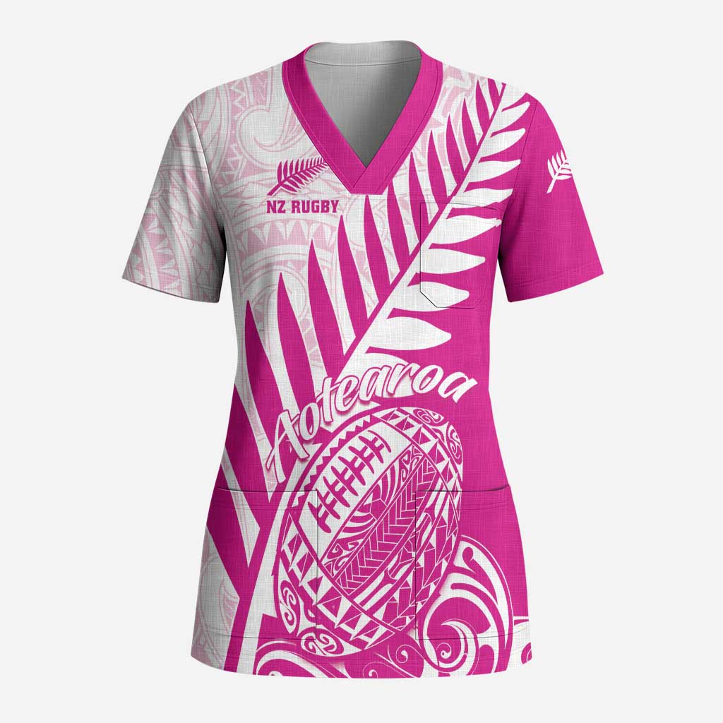 Custom New Zealand Rugby Silver Fern Scrub Top Aotearoa Maori Pink Version LT01 Adult Pink - Polynesian Pride