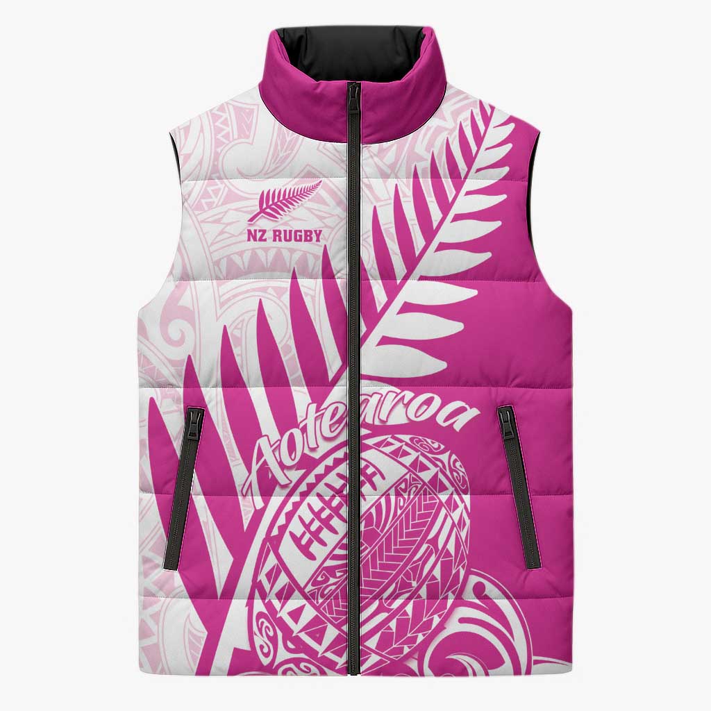 Custom New Zealand Rugby Silver Fern Sleeveless Puffer Jacket Aotearoa Maori Pink Version LT01 Unisex Pink - Polynesian Pride